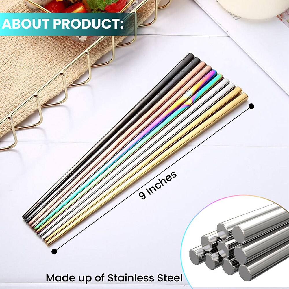 Metal Stainless steel Chopsticks 5 different color SUS 304 Heavy chopstick chopsticks Rainbow chopsticks Chinese square chopsticks