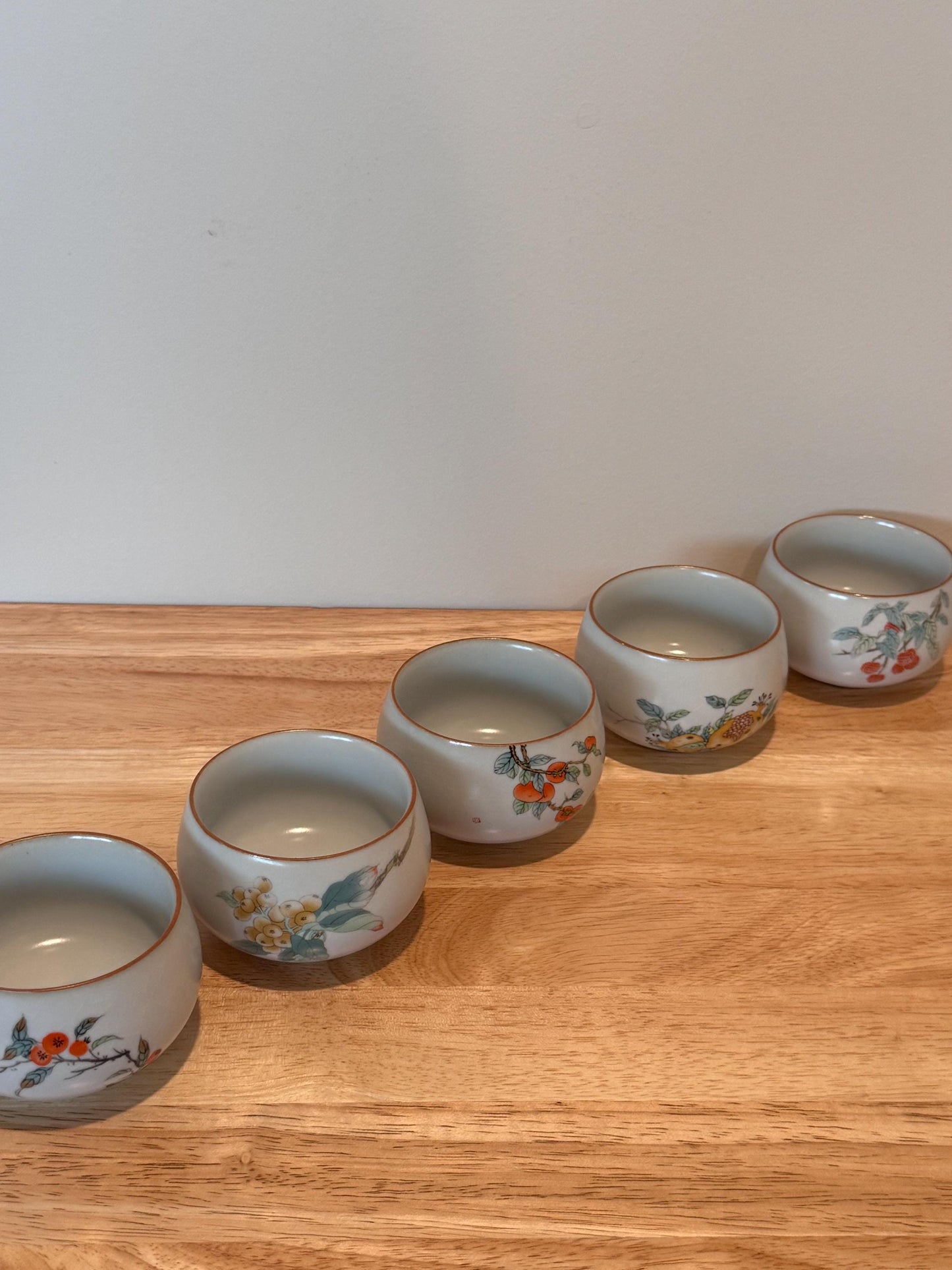 5 pcs chinese ru kiln tea cups, gong fu tea cups, with gift box, kung fu cup tea cup, ceramic tea cups, beautiful fruit design tea cups, cha