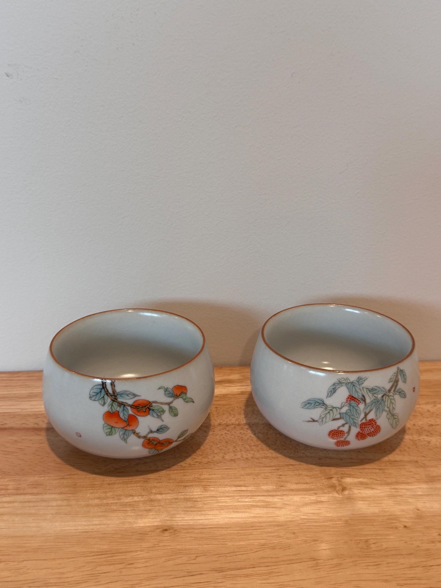 5 pcs chinese ru kiln tea cups, gong fu tea cups, with gift box, kung fu cup tea cup, ceramic tea cups, beautiful fruit design tea cups, cha