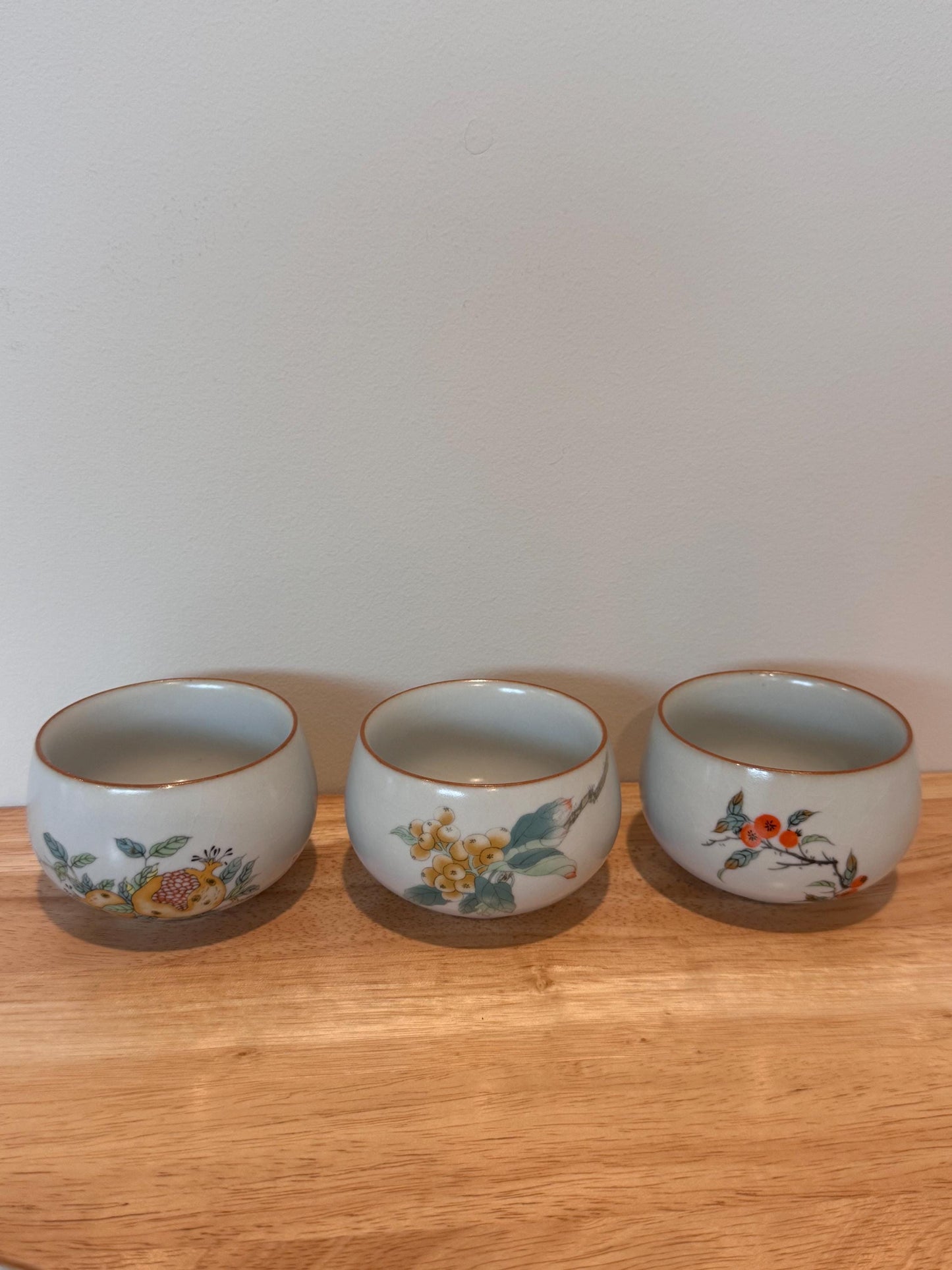 5 pcs chinese ru kiln tea cups, gong fu tea cups, with gift box, kung fu cup tea cup, ceramic tea cups, beautiful fruit design tea cups, cha