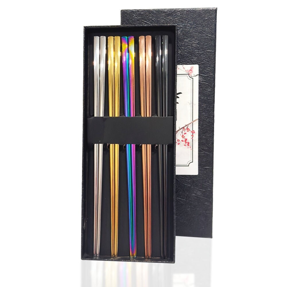 Metal Stainless steel Chopsticks 5 different color SUS 304 Heavy chopstick chopsticks Rainbow chopsticks Chinese square chopsticks