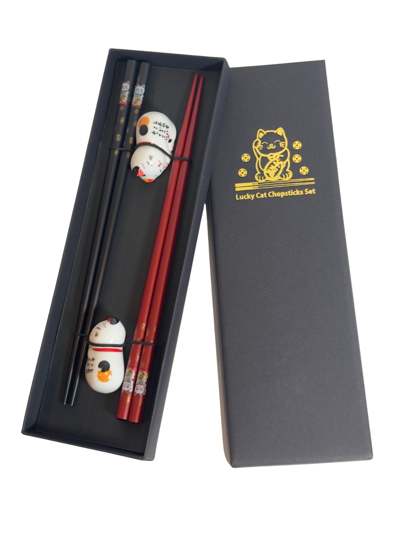 Wood chopsticks with cat rest 2 pairs