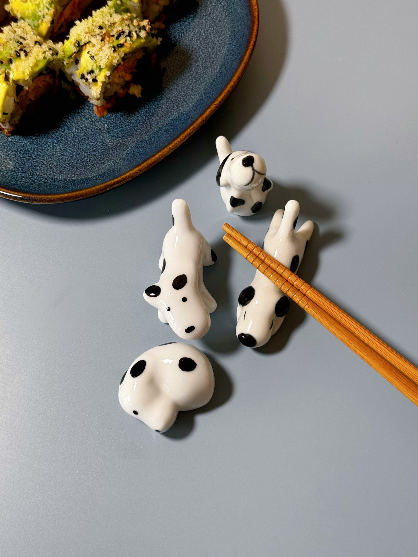 Cute dalmatian dog 4 pcs chopstick holders, cute dog chopsticks rest holder, black and white puppy decoration, dog art brush holder,