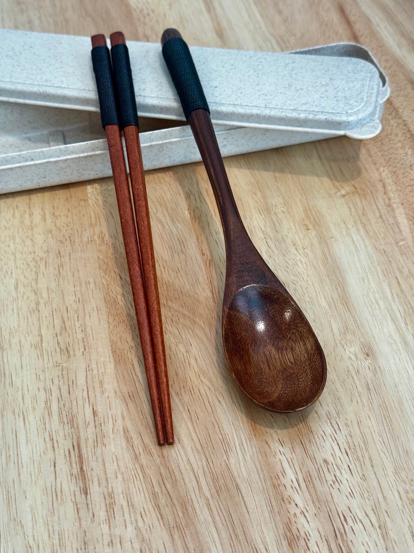 Utensil Set with soup spoon and chopsticks wood spoon and chopstick Eco friendly utensil case to go cutlery portable travel work chopstick