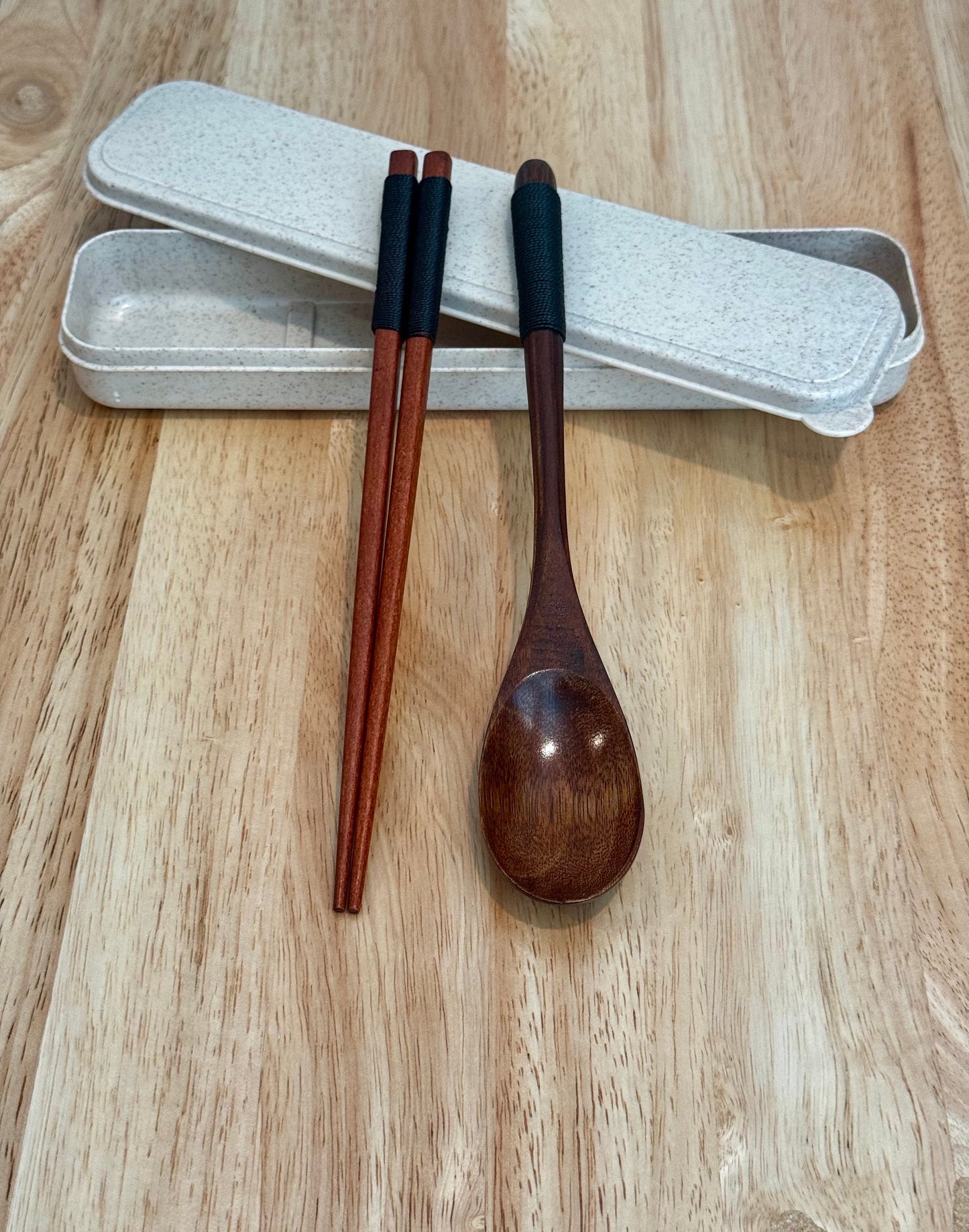Utensil Set with soup spoon and chopsticks wood spoon and chopstick Eco friendly utensil case to go cutlery portable travel work chopstick