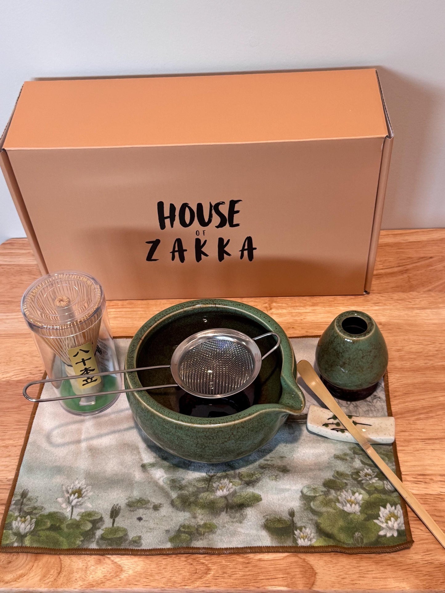 7 pcs rustic jade green color Matcha Set, Matcha bowl with spout, ceramic glazed matcha bowl, Japanese tea ceremony, Matcha whisk, Matcha