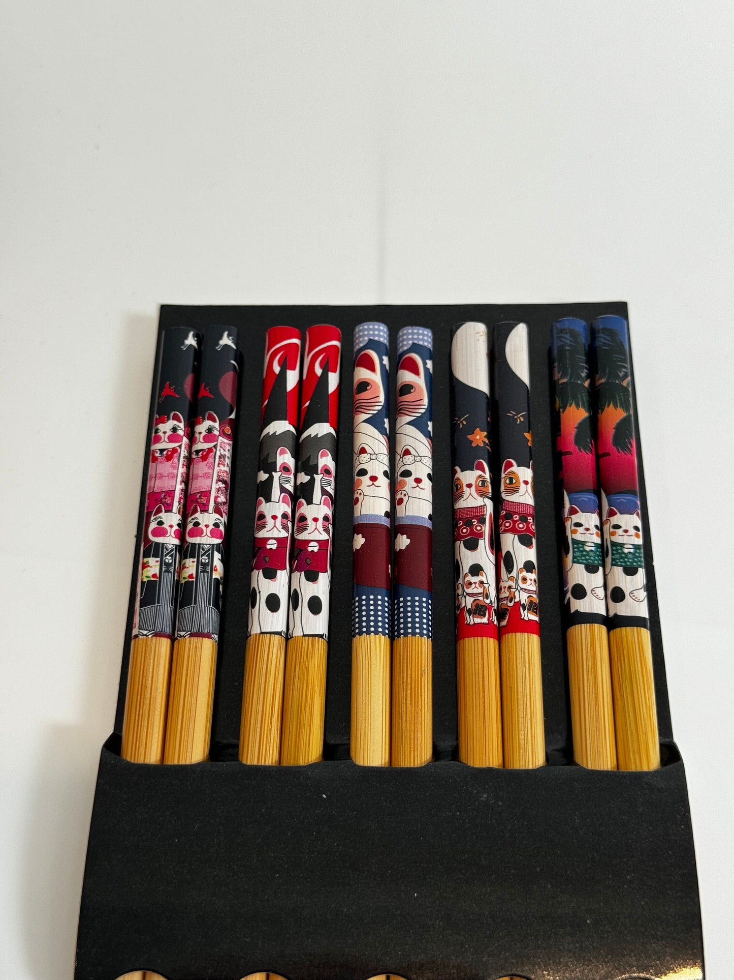 Cat chopsticks 5 sets neko cat chopsticks japanese chopsticks bamboo chopsticks family chopsticks maneki neko cat 5 pair Lucky Cat chopstick