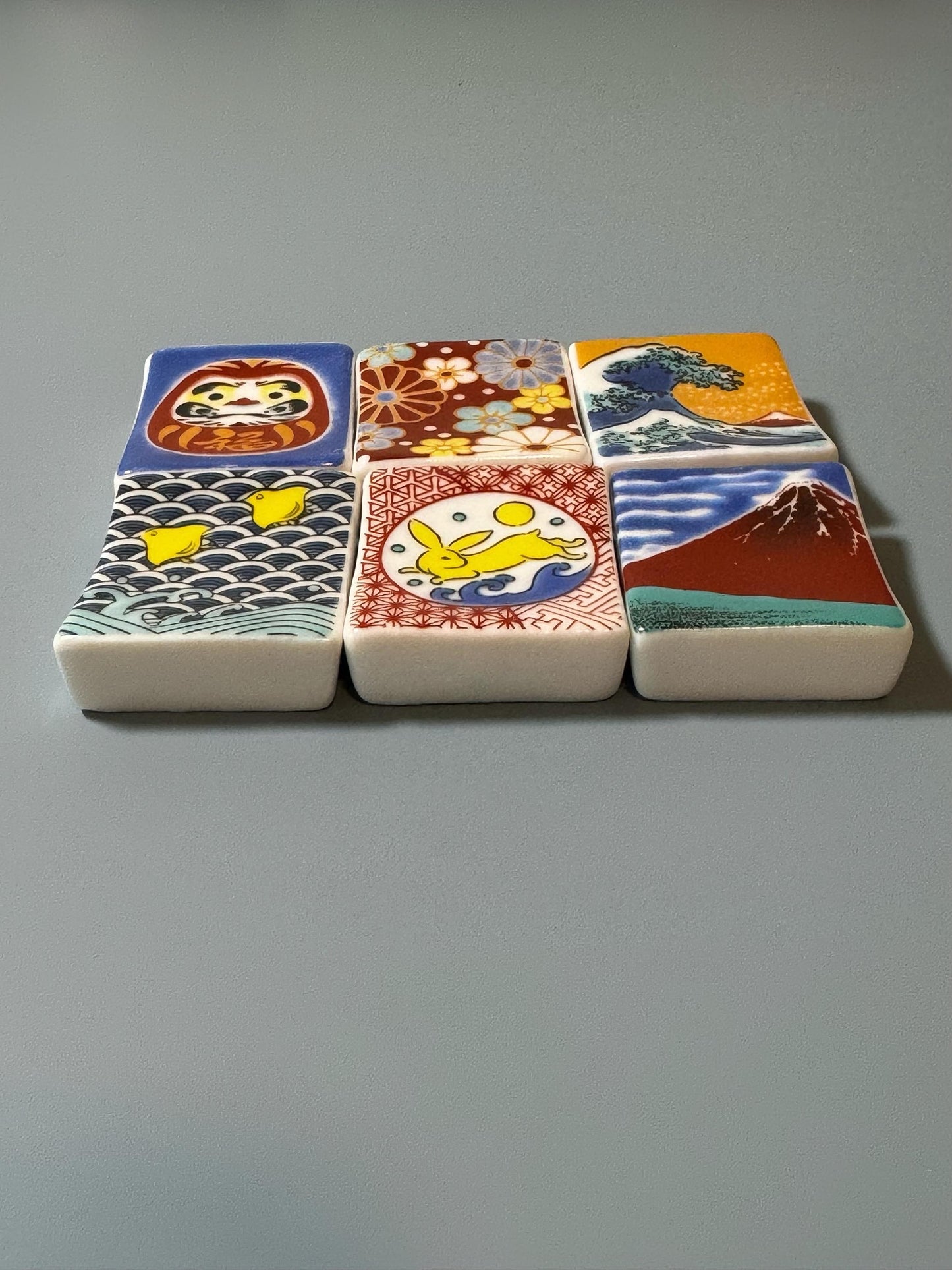 Beautiful set of 6 chopsticks holder, japanese art chopstick rest, mt. fiji chopstick holder, great wave chopstick rest, daruma paintbrush