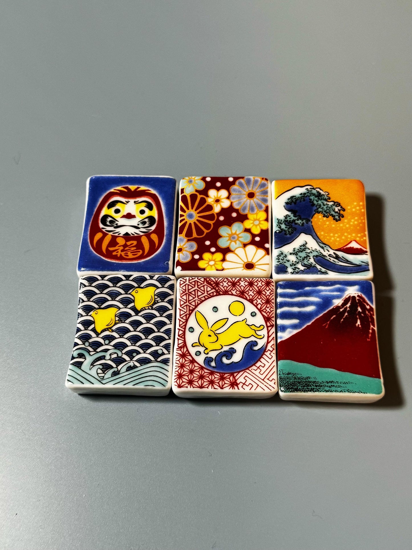 Beautiful set of 6 chopsticks holder, japanese art chopstick rest, mt. fiji chopstick holder, great wave chopstick rest, daruma paintbrush