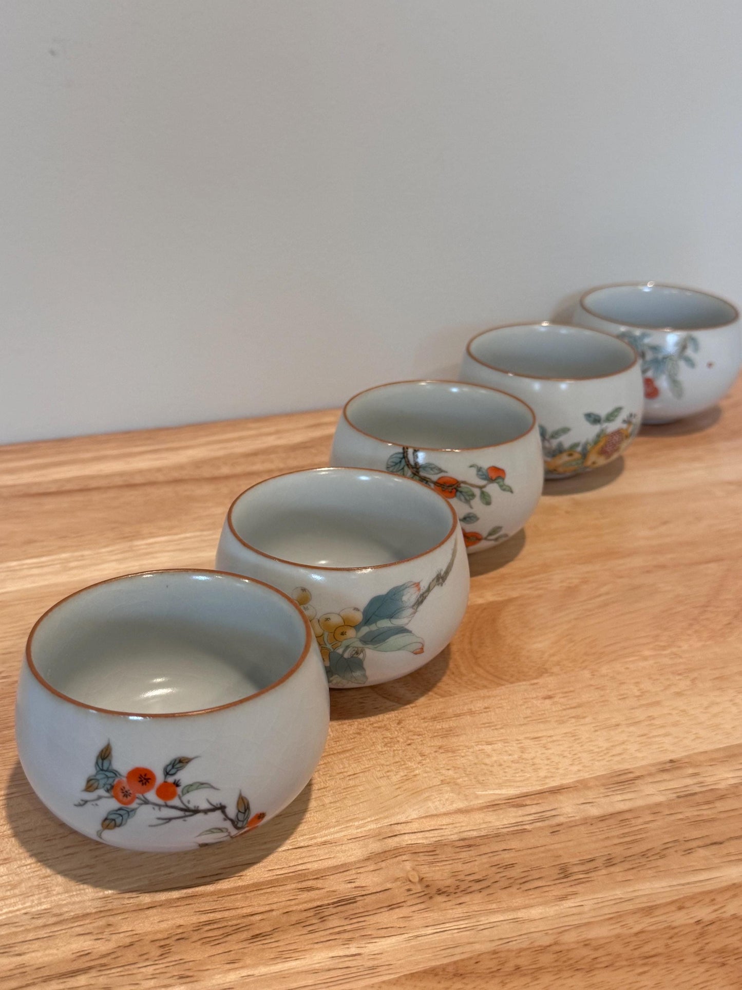 5 pcs chinese ru kiln tea cups, gong fu tea cups, with gift box, kung fu cup tea cup, ceramic tea cups, beautiful fruit design tea cups, cha