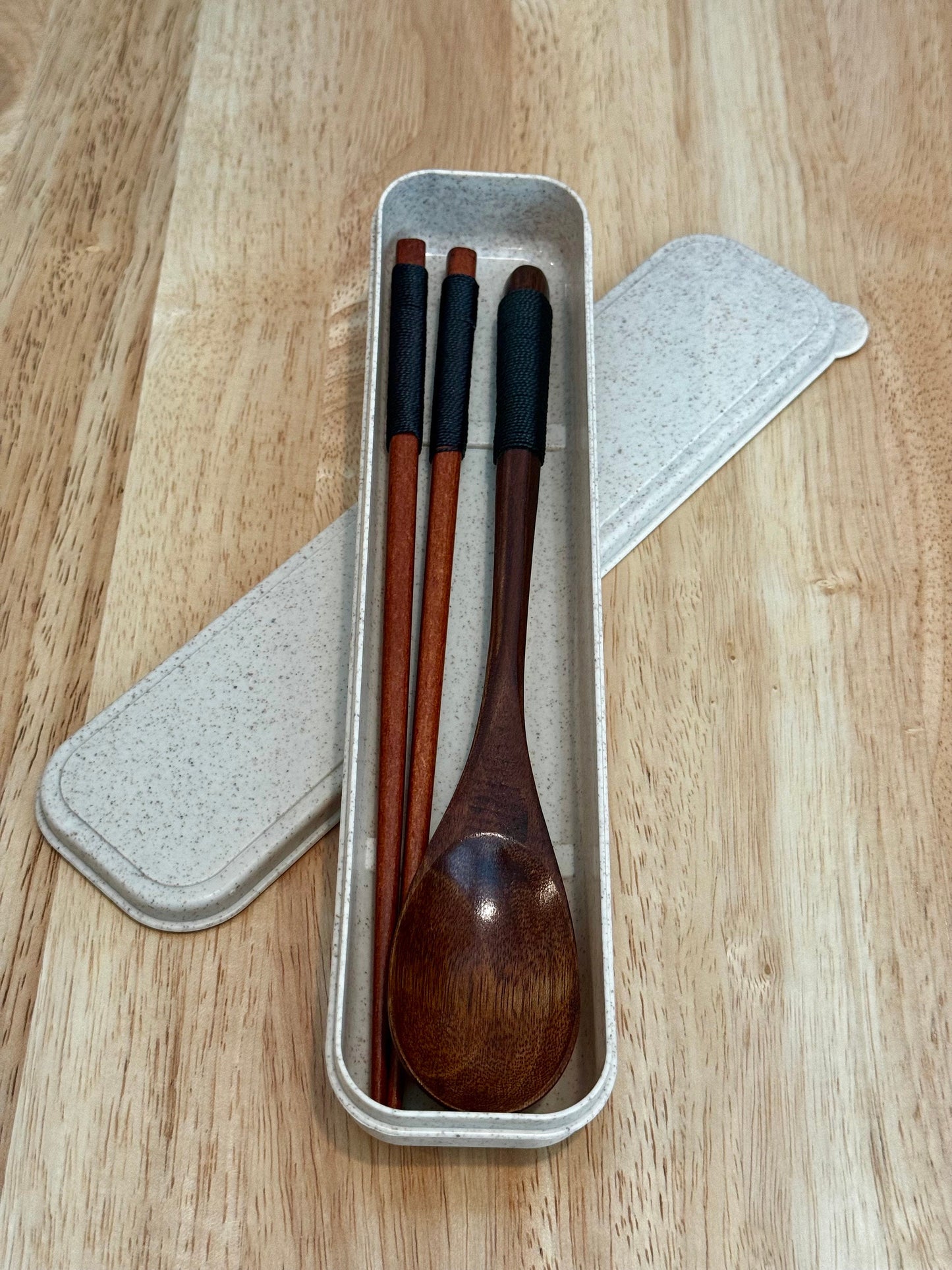Utensil Set with soup spoon and chopsticks wood spoon and chopstick Eco friendly utensil case to go cutlery portable travel work chopstick