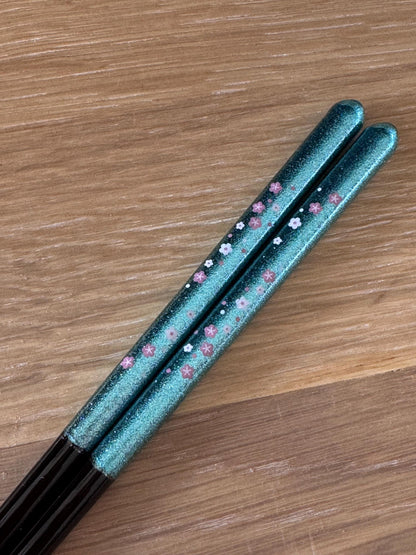 Blue floral wood chopsticks