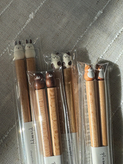 Wood animal chopsticks, Japan Plumpy handcrafted cute pet chopsticks, bear chopsticks, 3D chopsticks, wood chopsticks, aesthetic chopsticks