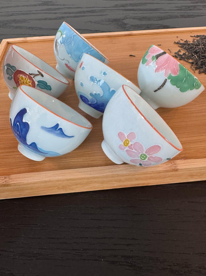 Chinese tea cup dehua clay, 6 pcs designs flower tea cups, gong fu tea cups, with gift box, kung fu cup tea cup, art tea cup