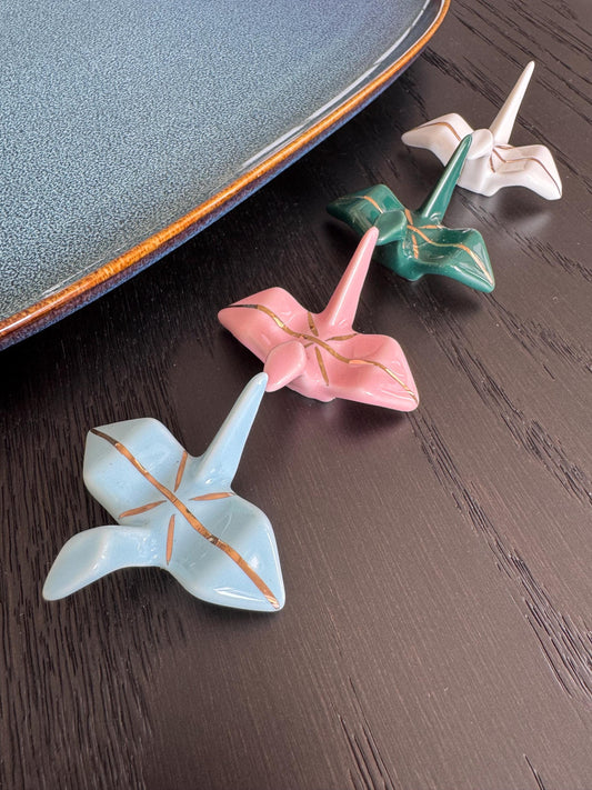 Origami cranes chopsticks rest holders, origami cranes ceramics, cranes chopsticks holders paintbrush, luxury gold origami cranes shaped