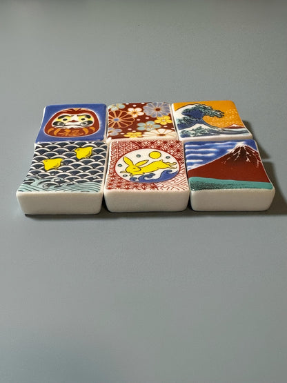 Beautiful set of 6 chopsticks holder, japanese art chopstick rest, mt. fiji chopstick holder, great wave chopstick rest, daruma paintbrush