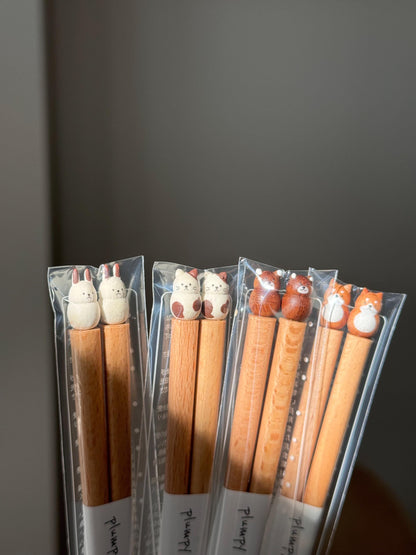 Wood animal chopsticks, Japan Plumpy handcrafted cute pet chopsticks, bear chopsticks, 3D chopsticks, wood chopsticks, aesthetic chopsticks