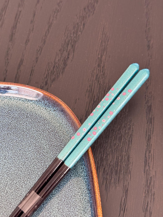 Blue floral wood chopsticks