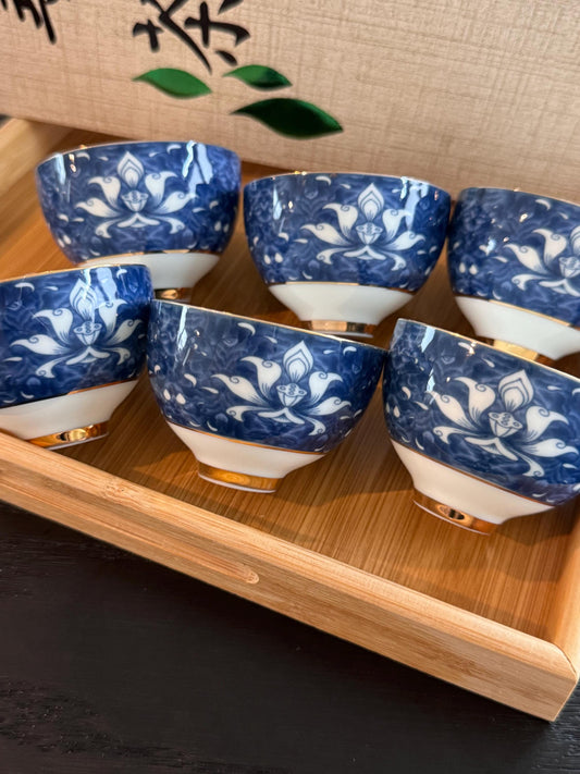 Chinese tea cup dehua white porcelain, 6 pcs blue lotus flower tea cups, gong fu tea cups, with gift box, kung fu cup tea cup blue and white