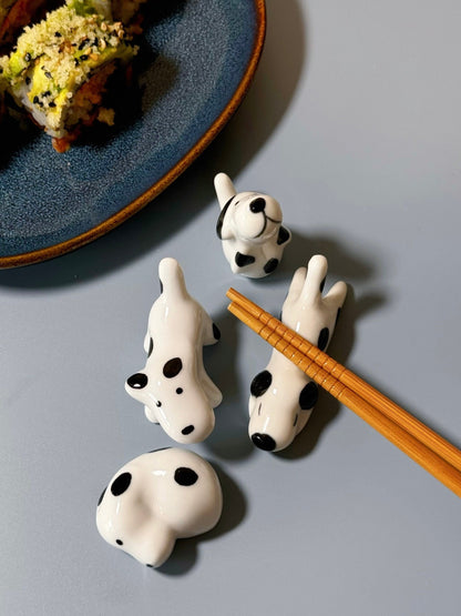 Cute dalmatian dog 4 pcs chopstick holders, cute dog chopsticks rest holder, black and white puppy decoration, dog art brush holder,