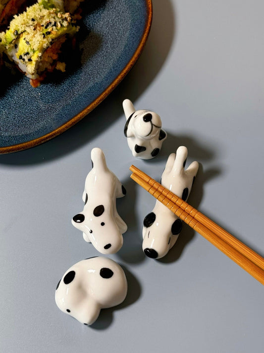 Cute dalmatian dog 4 pcs chopstick holders, cute dog chopsticks rest holder, black and white puppy decoration, dog art brush holder,