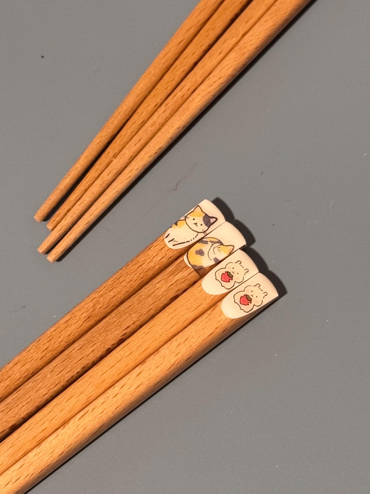 Wood animal chopsticks, Japan handcrafted cute Hamster chopsticks, Cat chopsticks, Kawaii chopsticks, wood chopsticks, Fluffy cat chopsticks