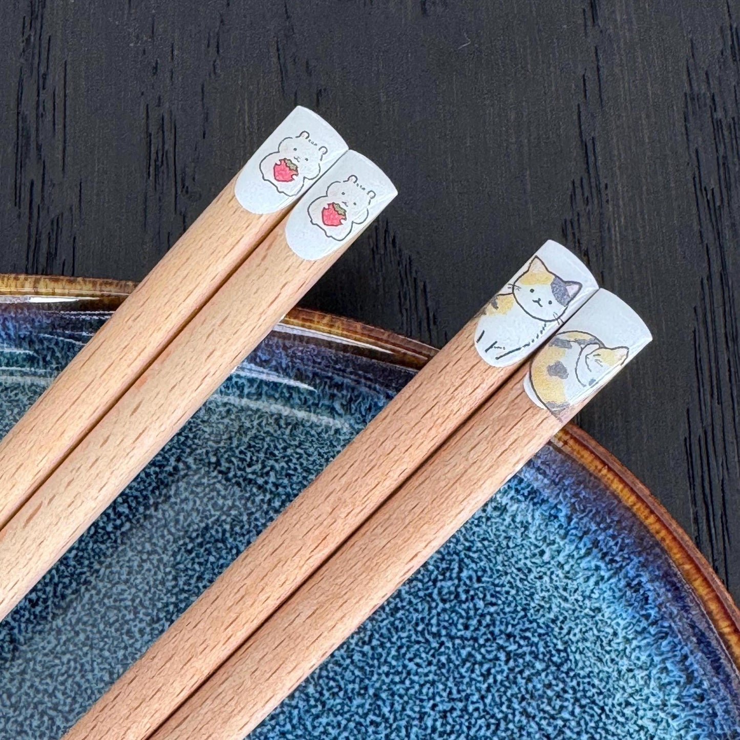 Wood animal chopsticks, Japan handcrafted cute Hamster chopsticks, Cat chopsticks, Kawaii chopsticks, wood chopsticks, Fluffy cat chopsticks