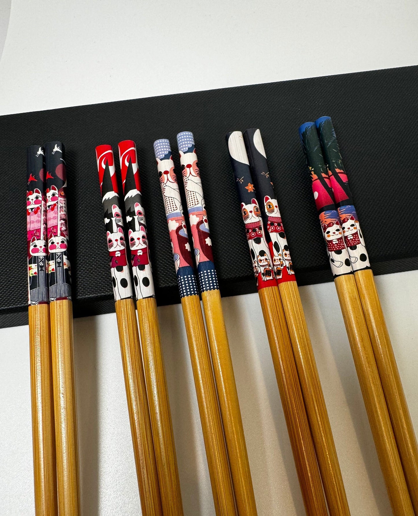 Cat chopsticks 5 sets neko cat chopsticks japanese chopsticks bamboo chopsticks family chopsticks maneki neko cat 5 pair Lucky Cat chopstick