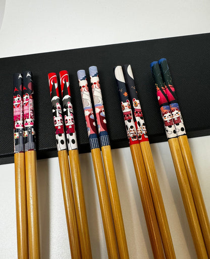 Cat chopsticks 5 sets neko cat chopsticks japanese chopsticks bamboo chopsticks family chopsticks maneki neko cat 5 pair Lucky Cat chopstick