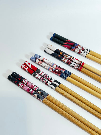 Cat chopsticks 5 sets neko cat chopsticks japanese chopsticks bamboo chopsticks family chopsticks maneki neko cat 5 pair Lucky Cat chopstick